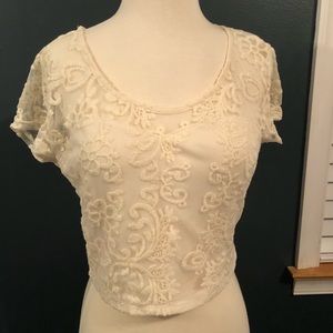 Charlotte Russe Sz L Lace Embroidered Crop Top